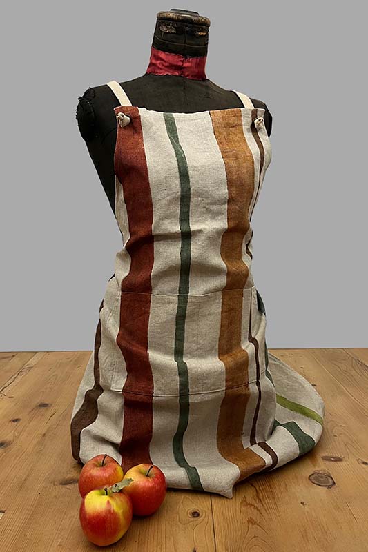 Grembiule in lino decorato righe tabacco